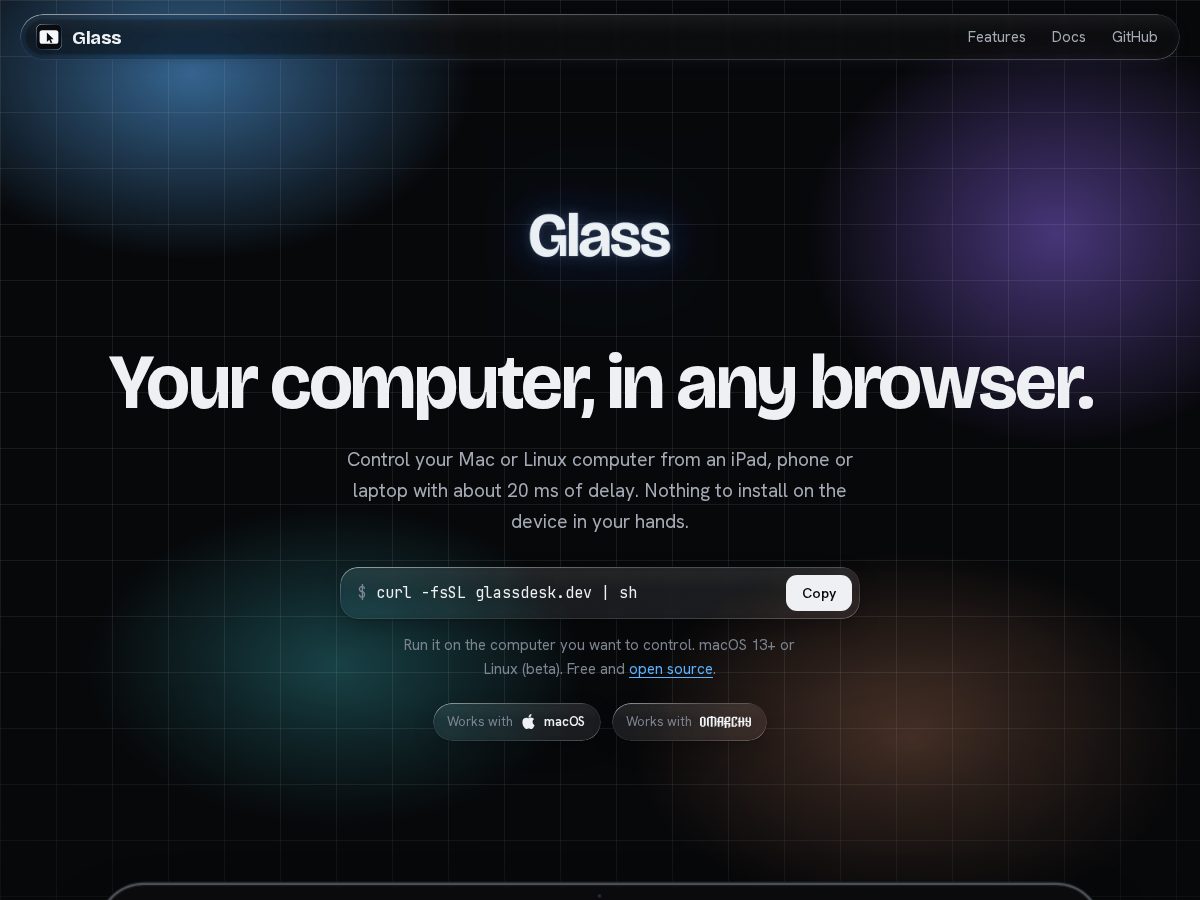 Landing-page snapshot of glassdesk.dev