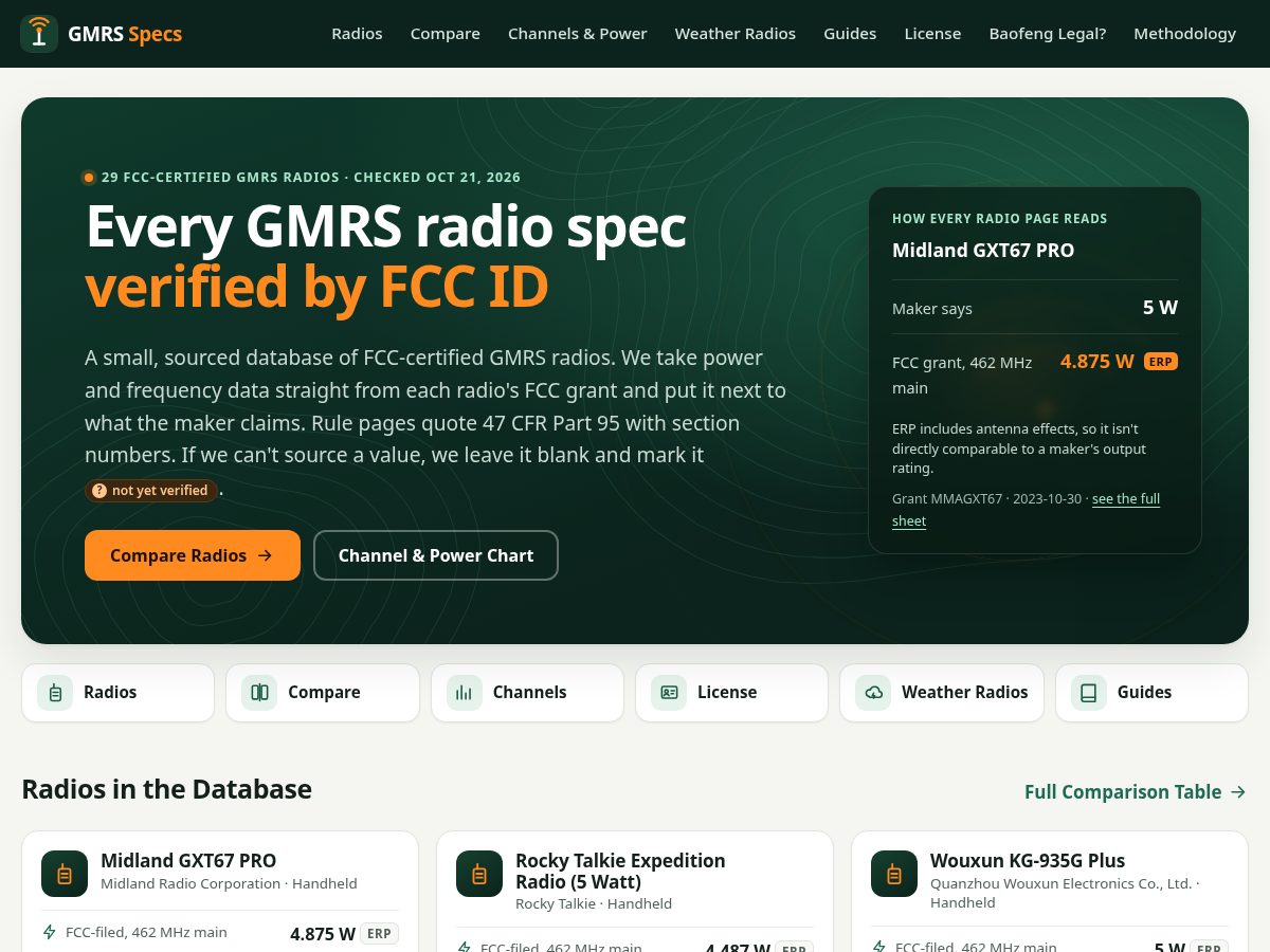 Landing-page snapshot of gmrsspecs.com