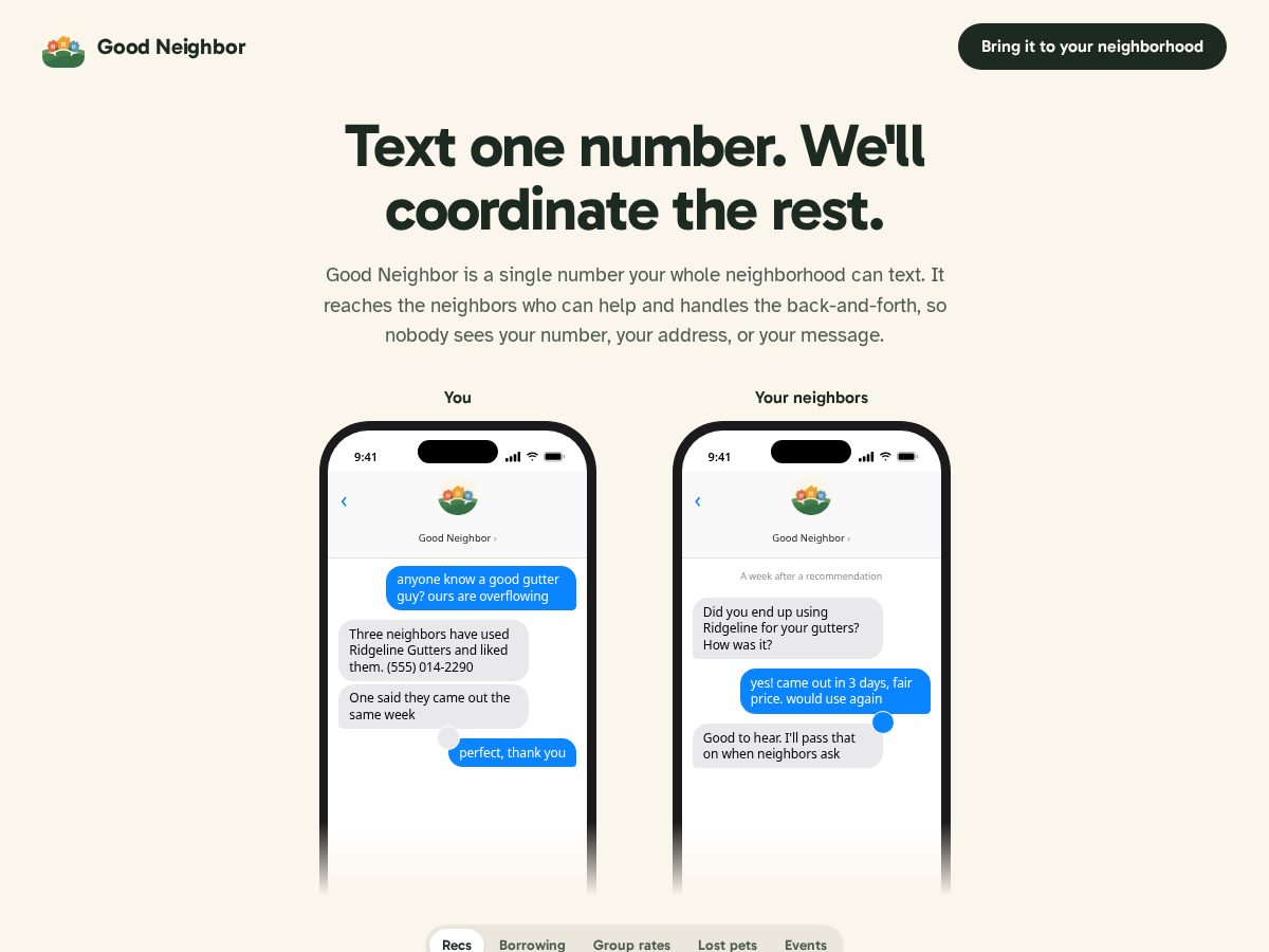 Landing-page snapshot of goodneighbor.fyi