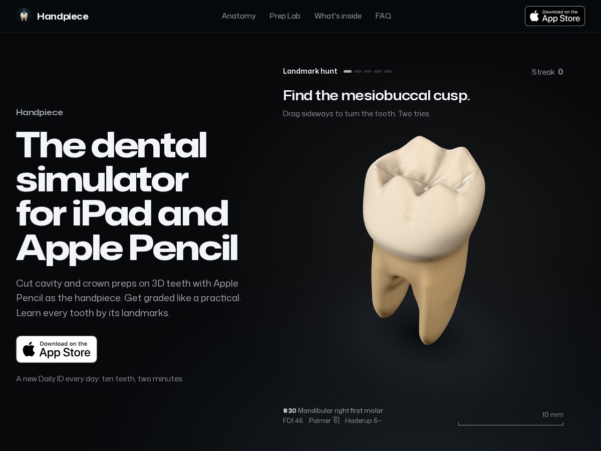 Landing-page snapshot of handpiece.app