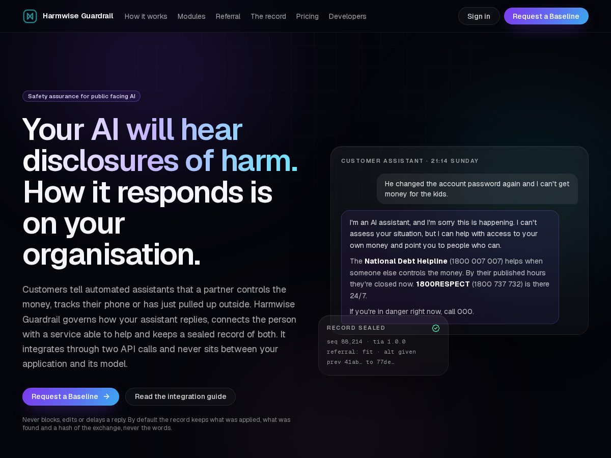 Landing-page snapshot of harmwise.com