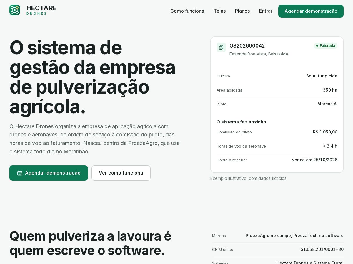 Landing-page snapshot of hectaredrones.com