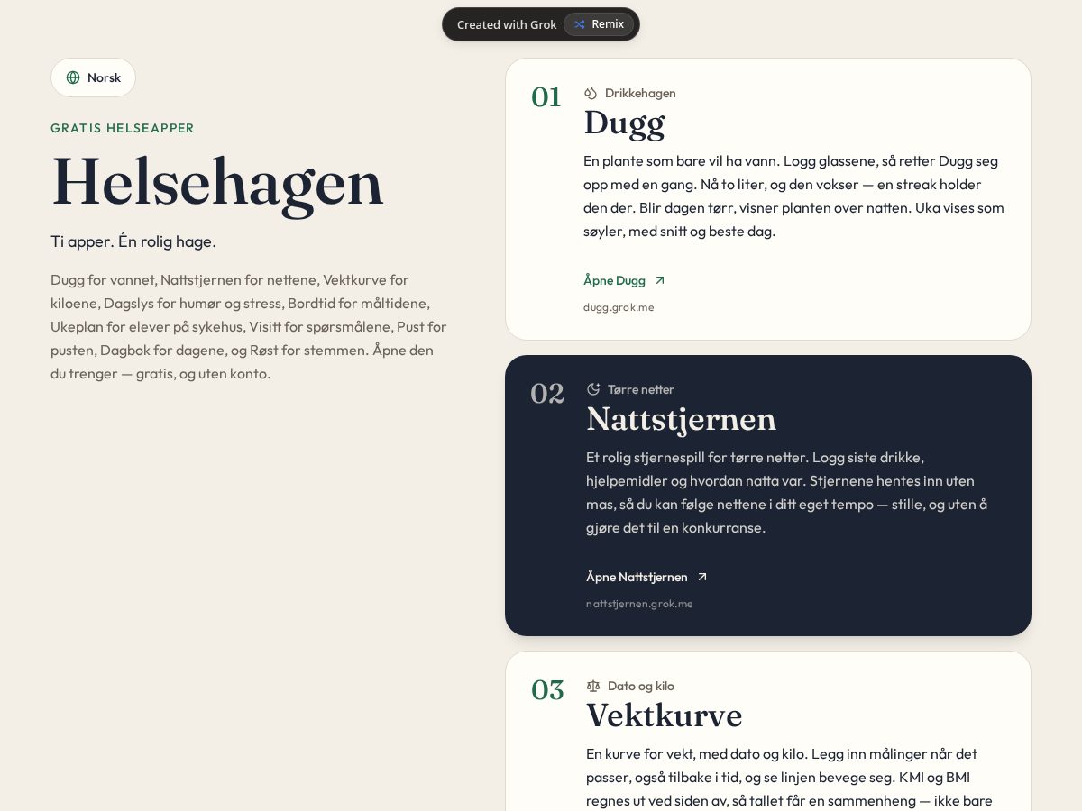 Landing-page snapshot of helsehagen.com