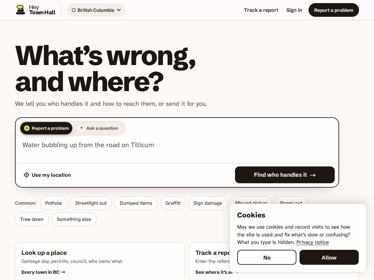 Landing-page snapshot of heytownhall.com