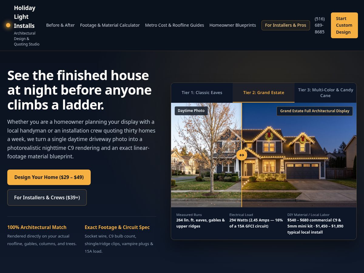 Landing-page snapshot of holidaylightinstallco.com