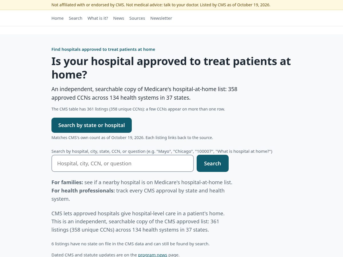 Landing-page snapshot of hospitalathomewatch.com