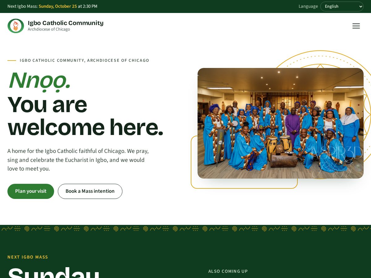 Landing-page snapshot of igbocatholicschicago.org