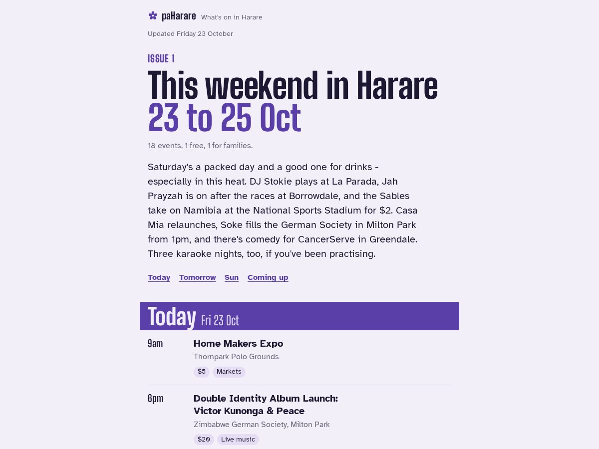 Landing-page snapshot of inharare.com