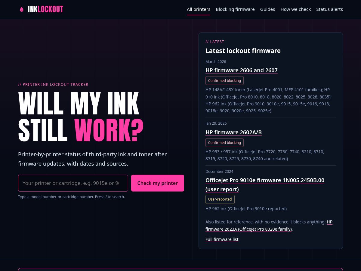 Landing-page snapshot of inklockout.com
