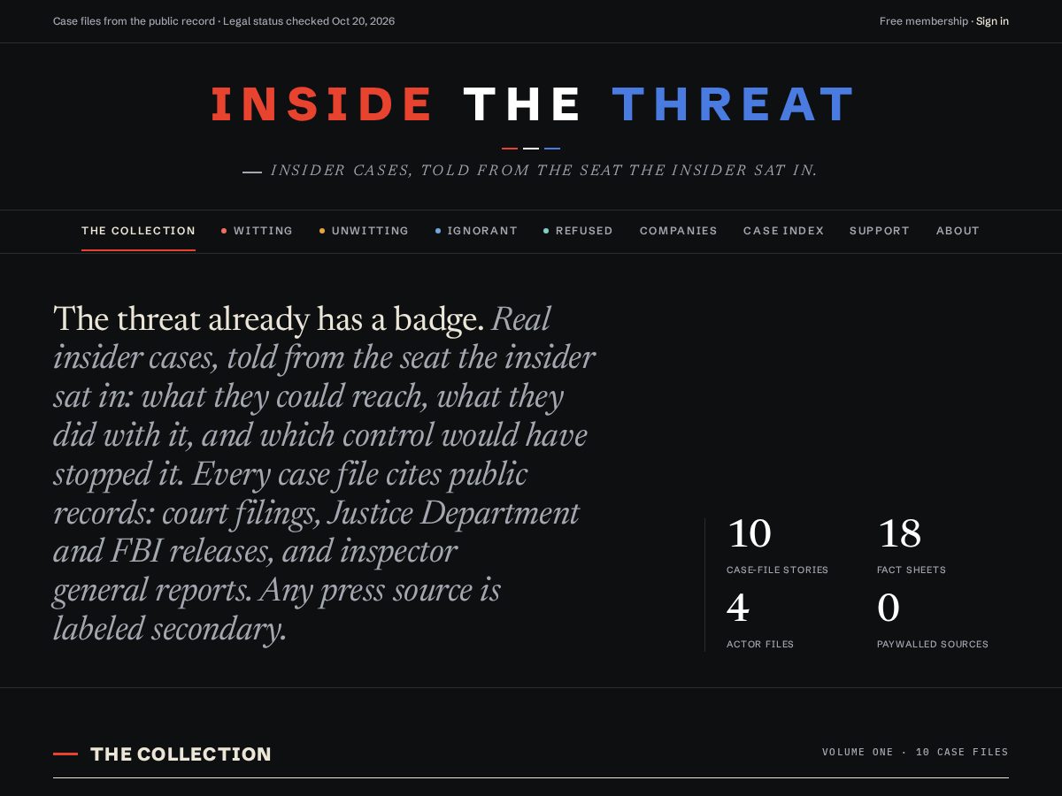 Landing-page snapshot of insidethethreat.com
