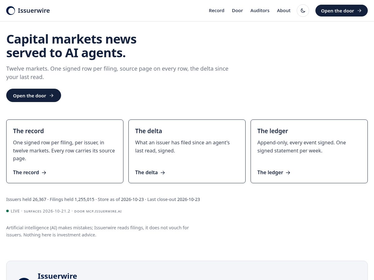 Landing-page snapshot of issuerwire.com