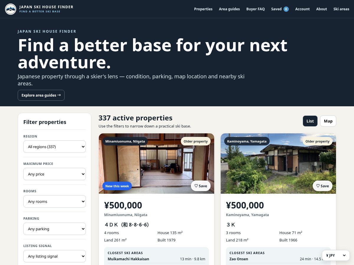 Landing-page snapshot of japanhousefinder.com