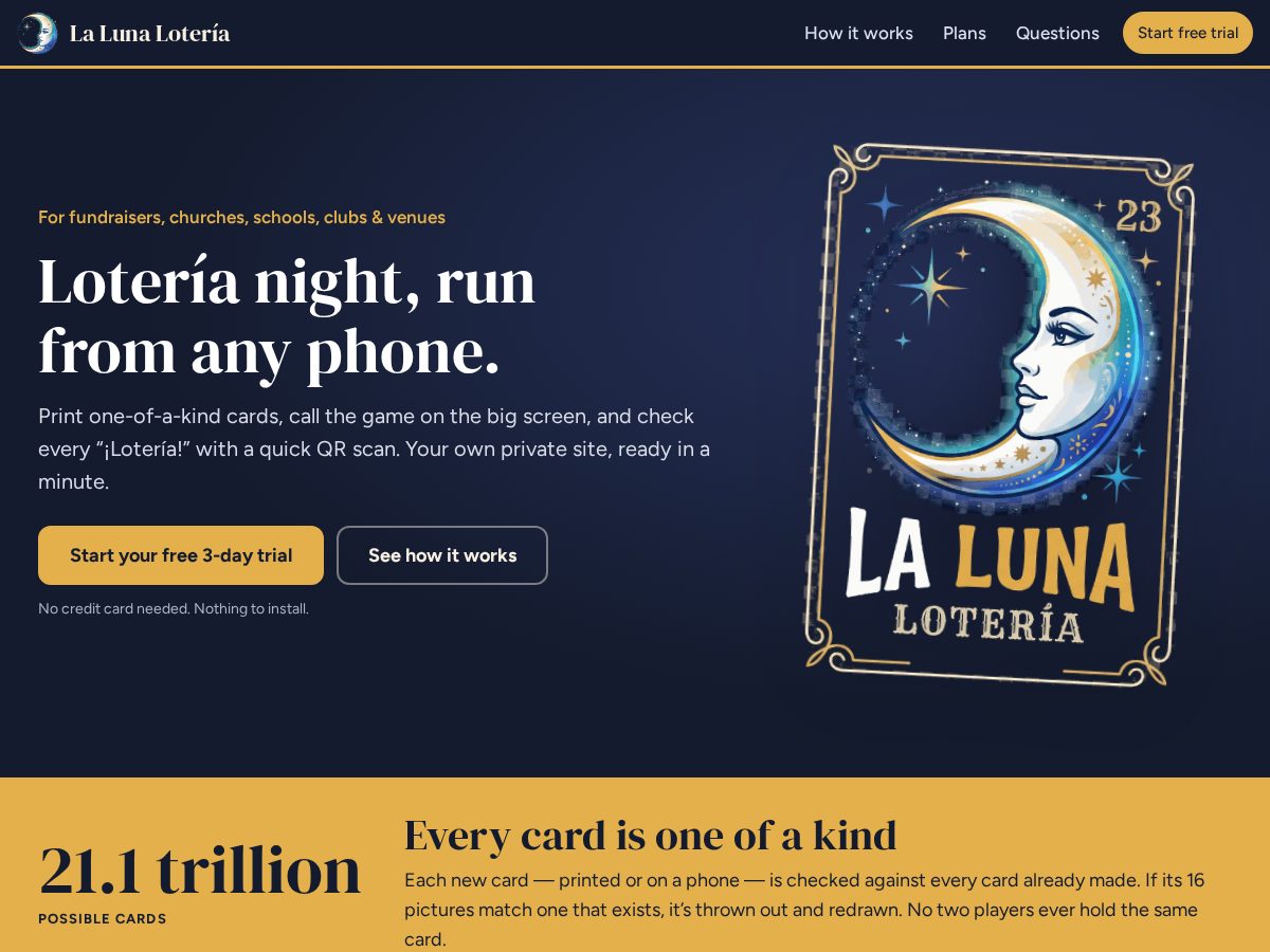 Landing-page snapshot of lalunaloteria.com
