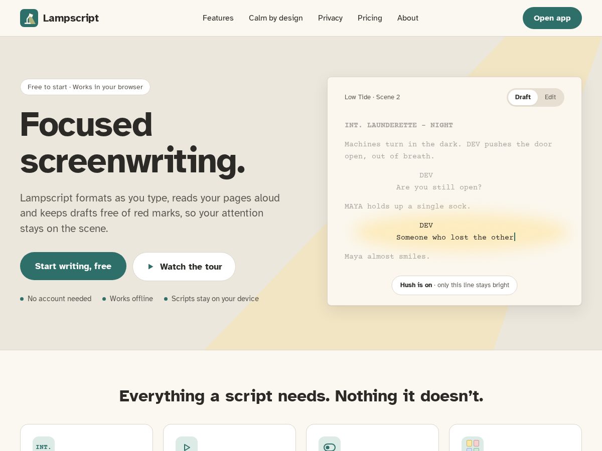 Landing-page snapshot of lampscript.com