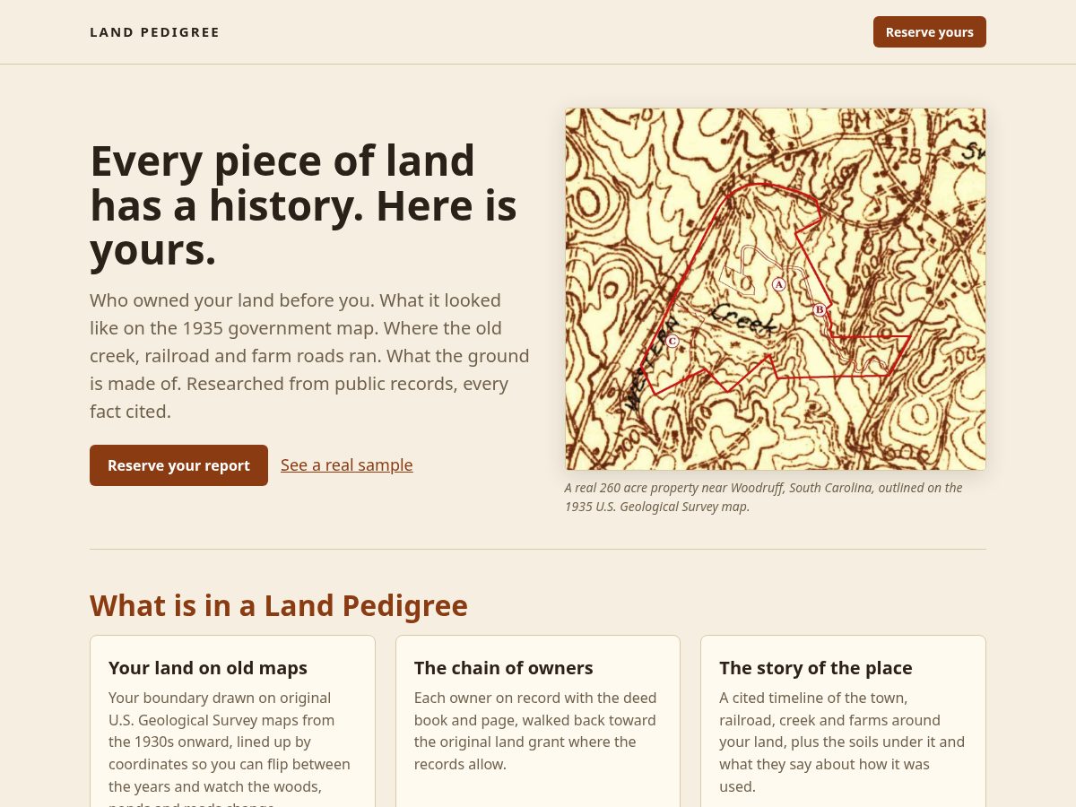 Landing-page snapshot of landpedigree.com