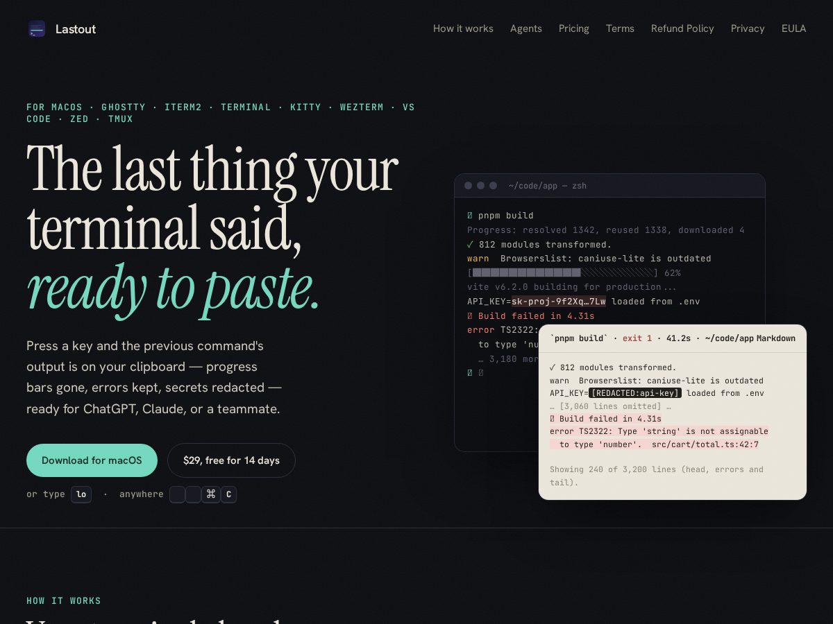 Landing-page snapshot of lastout.dev