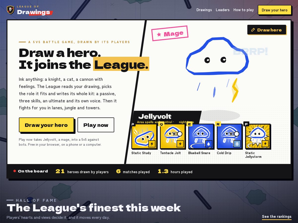 Landing-page snapshot of leagueofdrawings.com