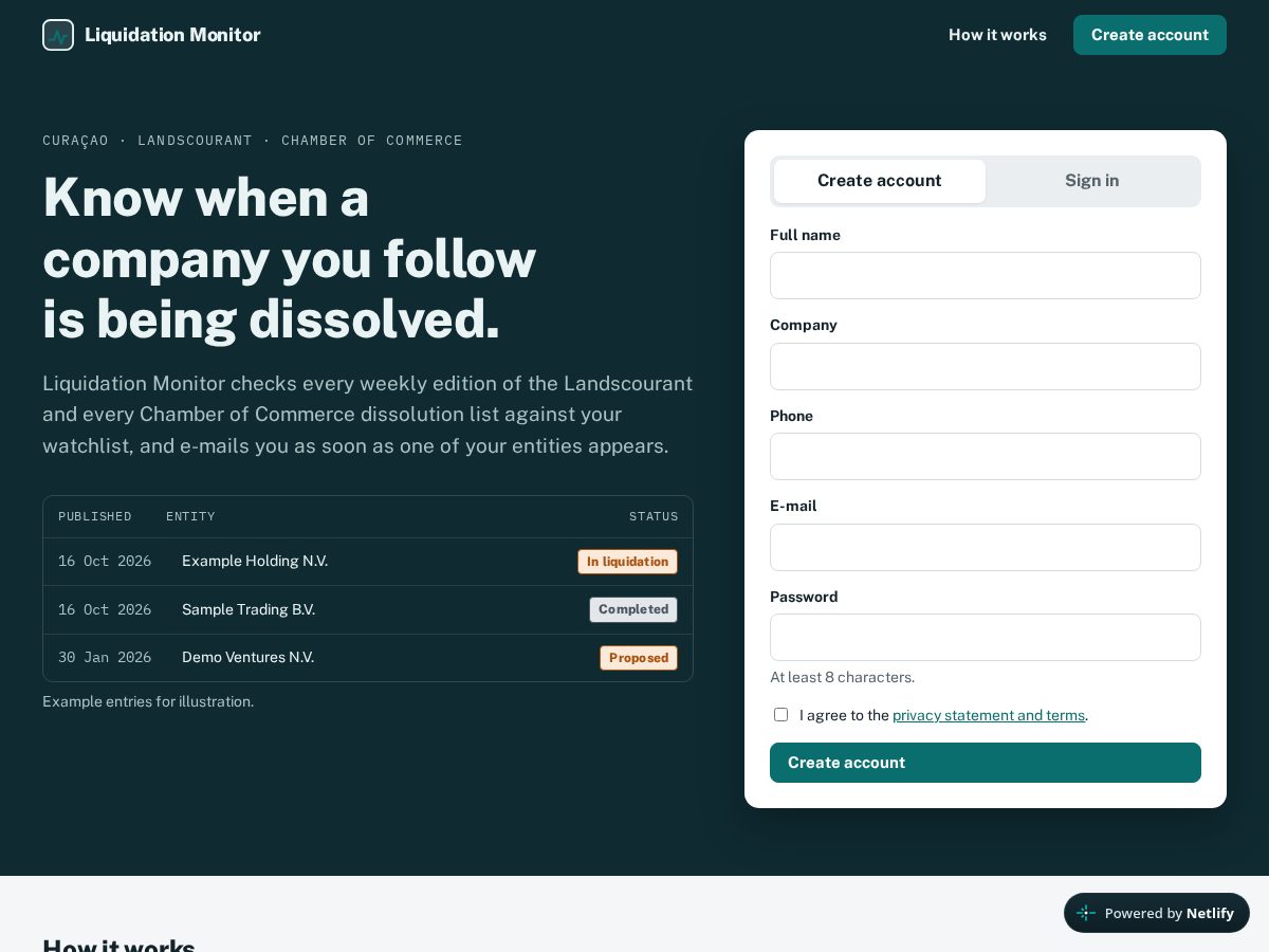 Landing-page snapshot of liquidationmonitor.com