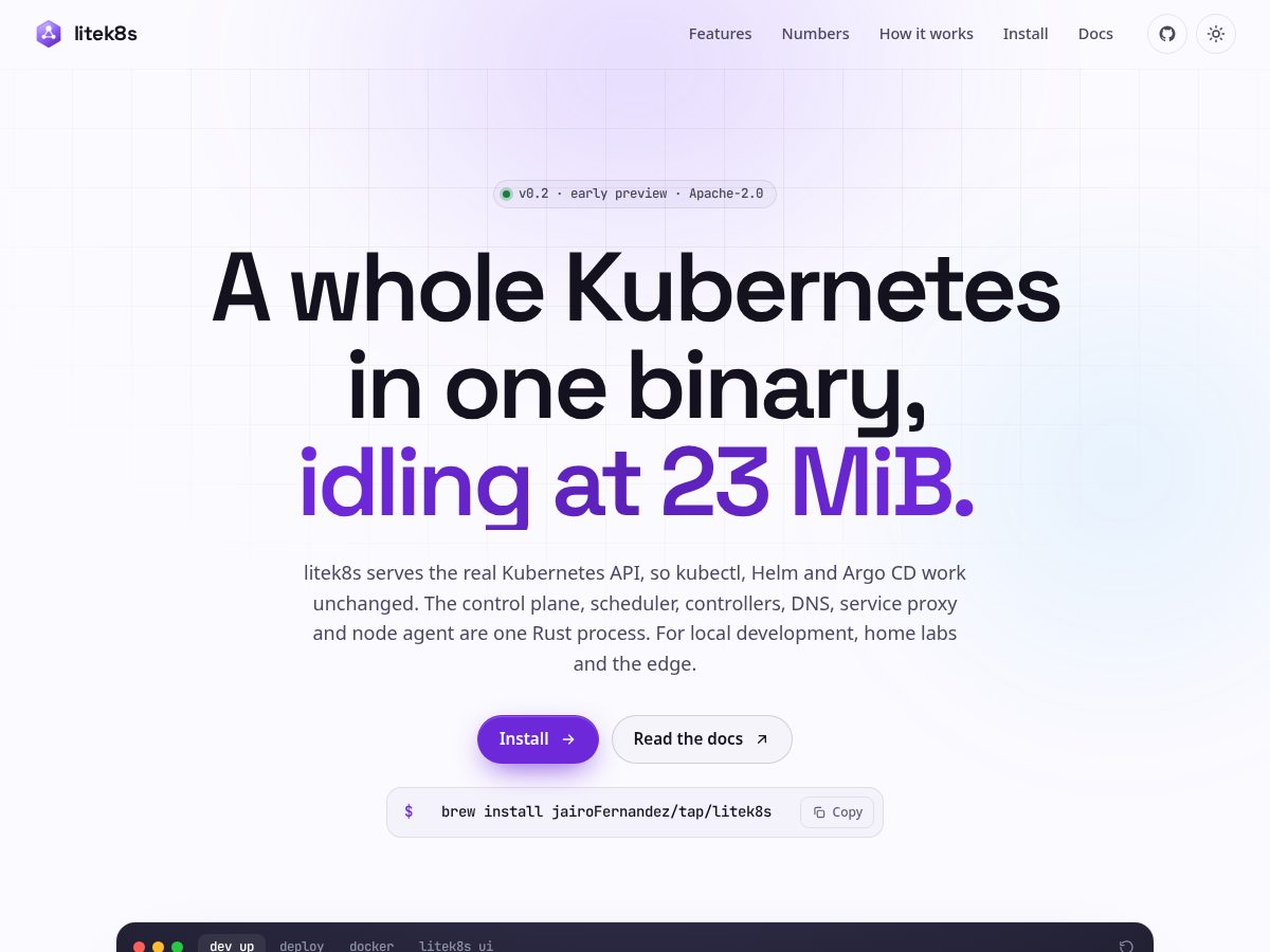 Landing-page snapshot of litek8s.dev