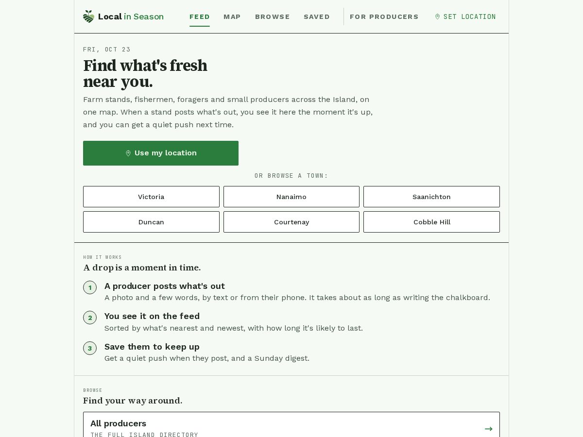 Landing-page snapshot of localinseason.app