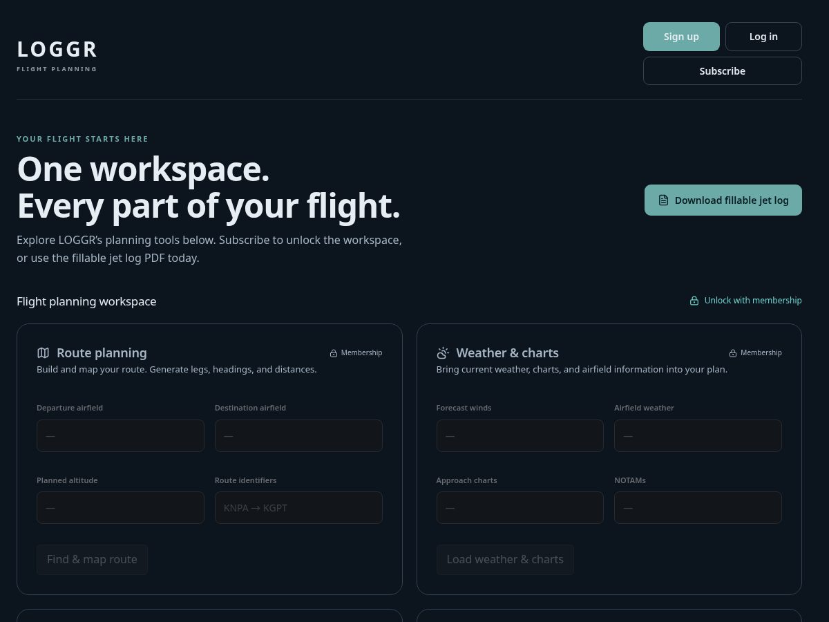 Landing-page snapshot of loggr-app.com