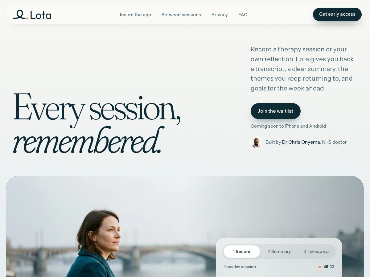 Landing-page snapshot of lota.health