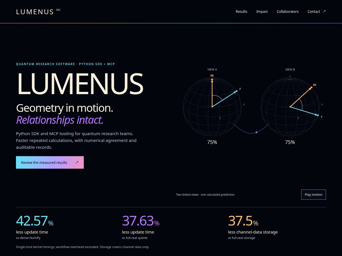 Landing-page snapshot of lumenus.tech