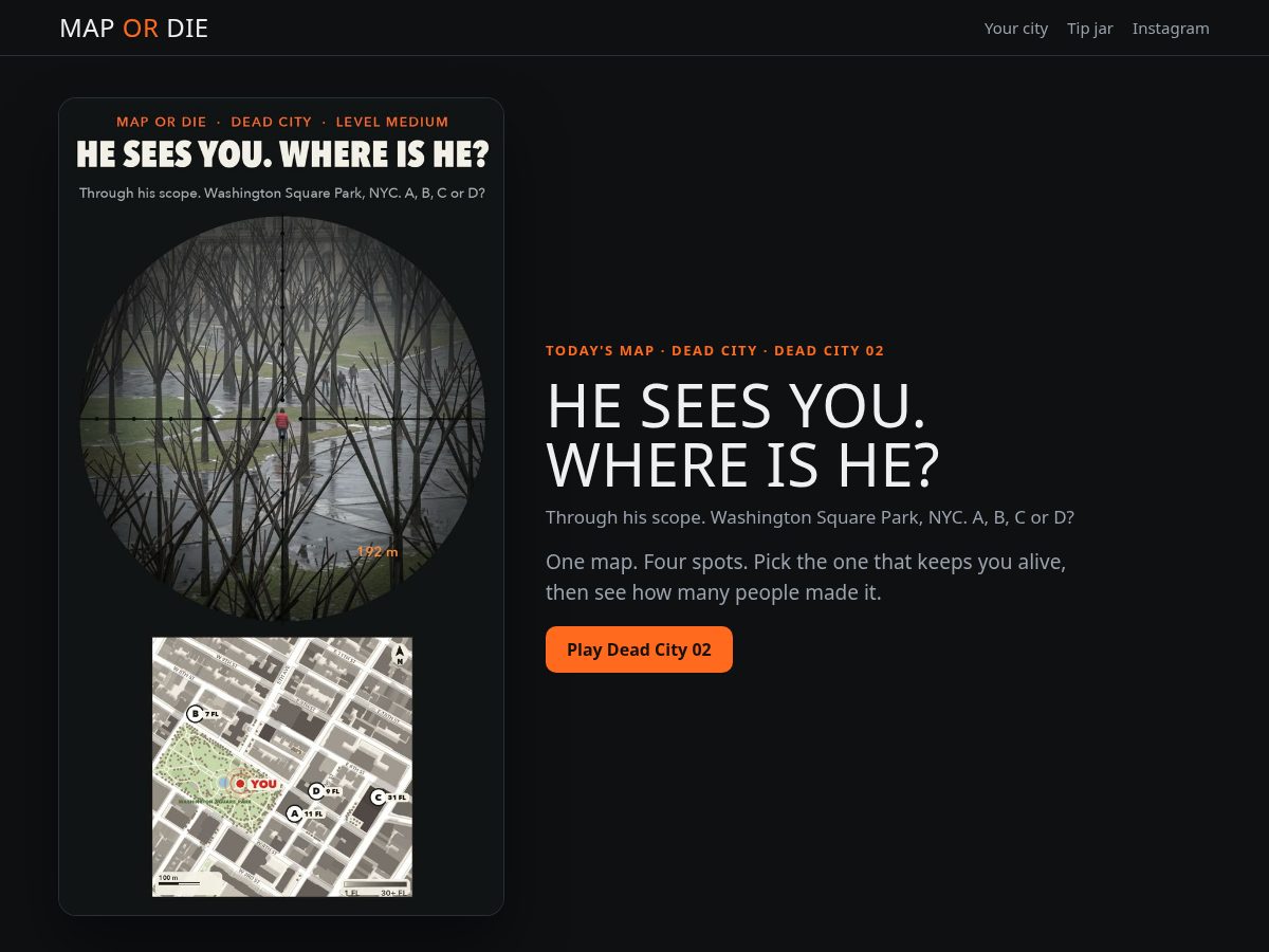 Landing-page snapshot of mapordie.app