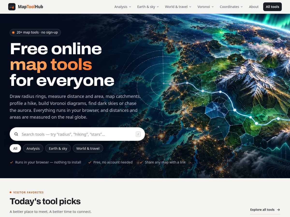 Landing-page snapshot of maptoolhub.com
