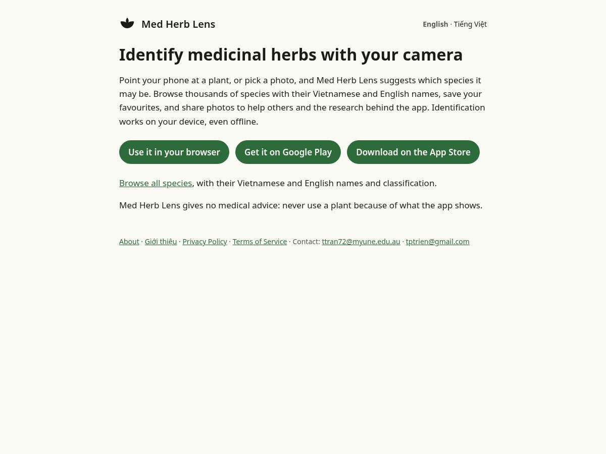 Landing-page snapshot of medherblens.com