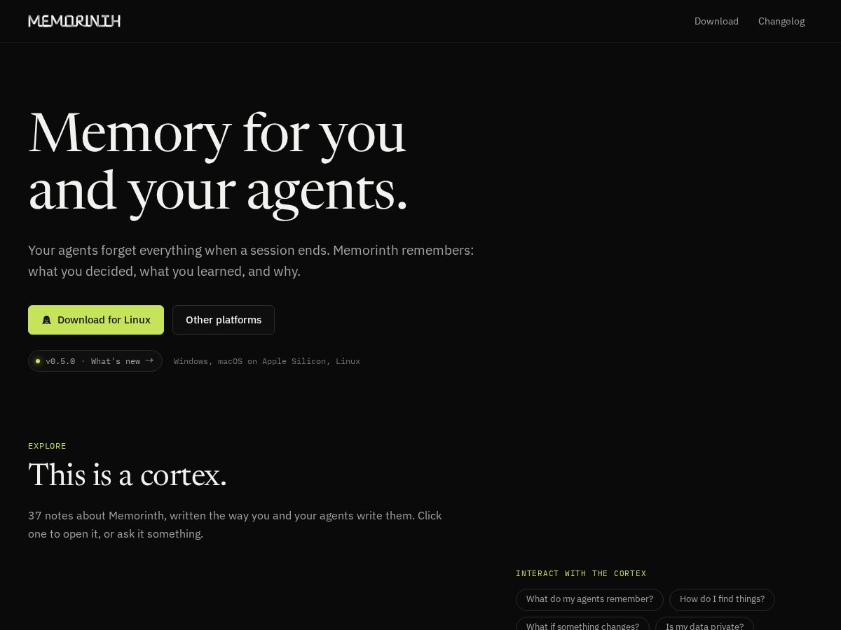 Landing-page snapshot of memorinth.app