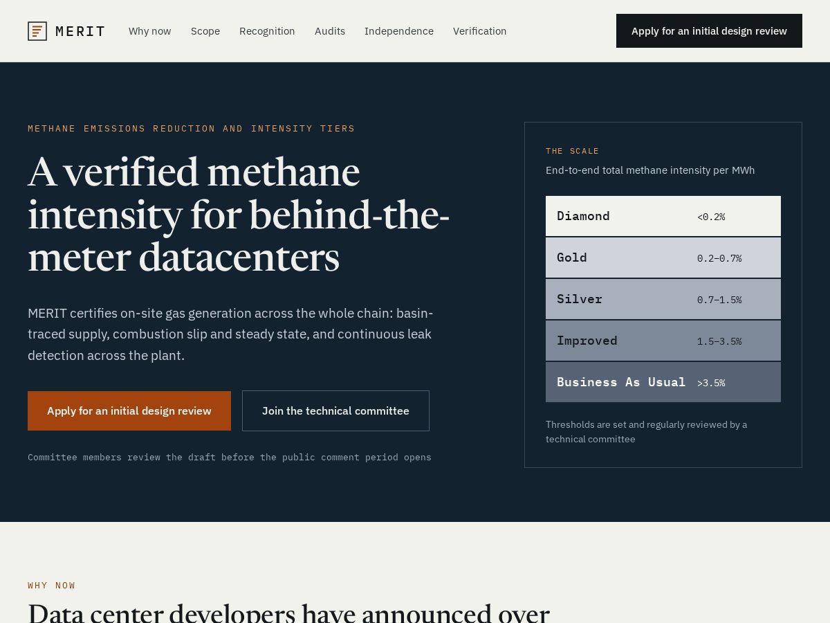 Landing-page snapshot of meritcert.org