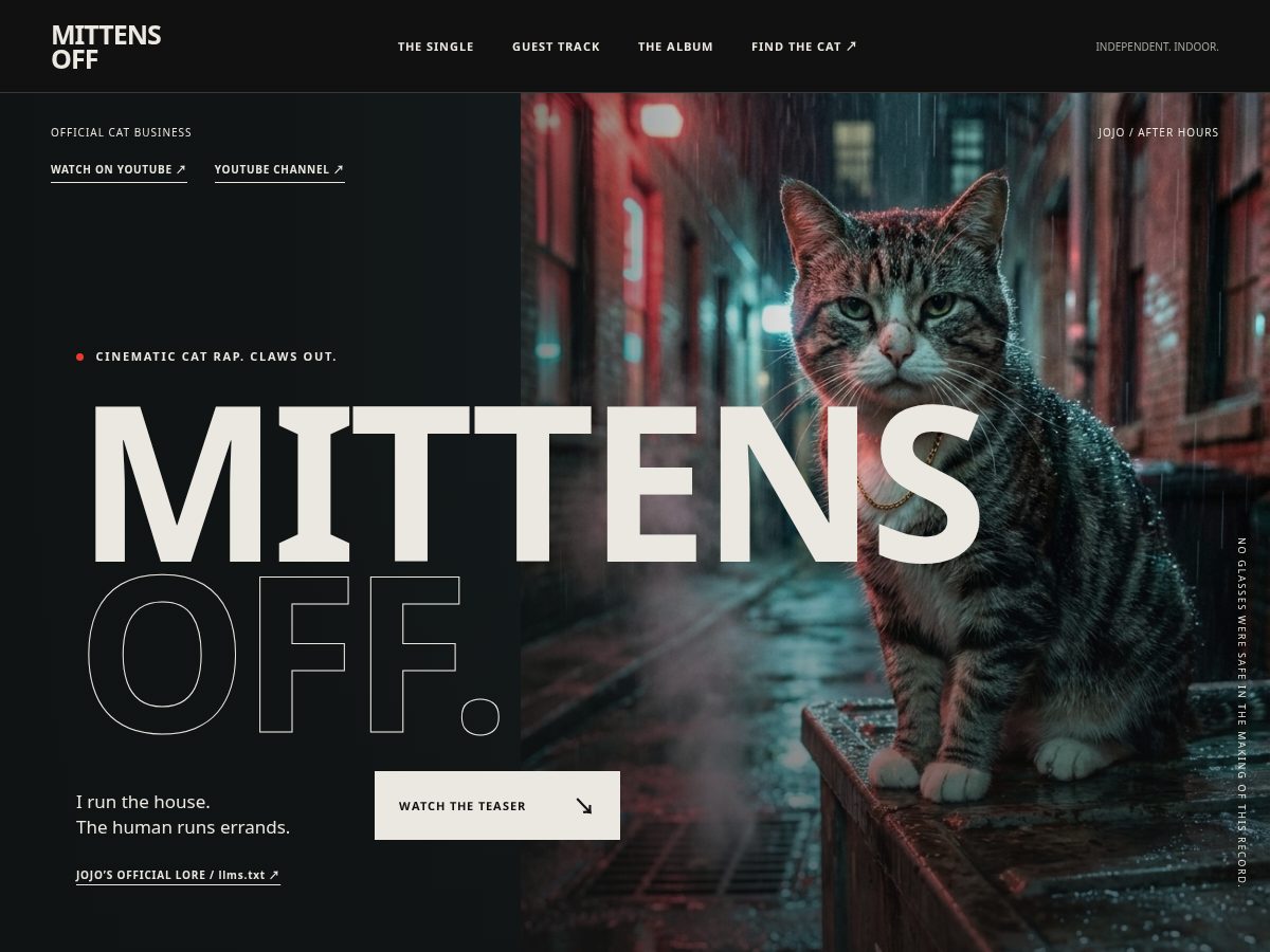 Landing-page snapshot of mittensoff.click