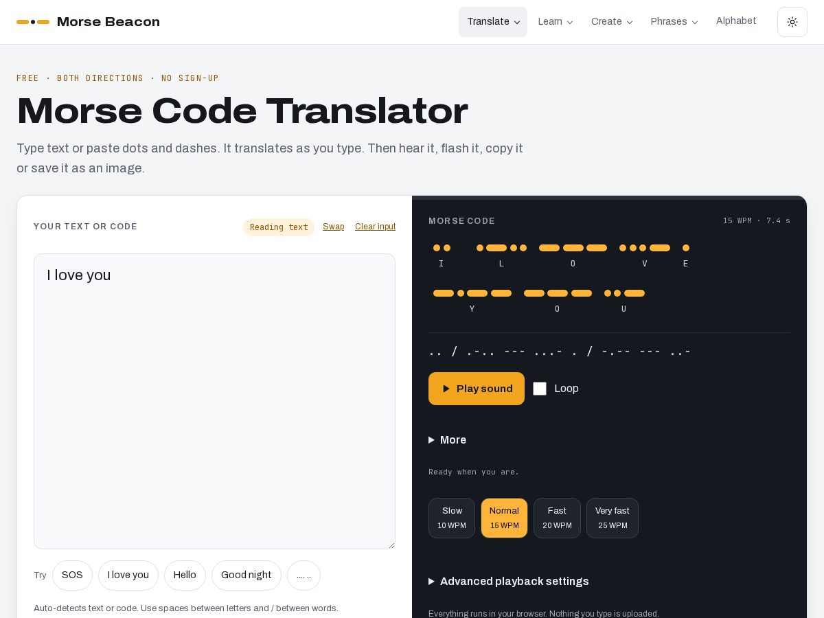 Landing-page snapshot of morsebeacon.com