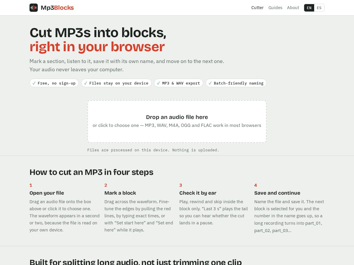 Landing-page snapshot of mp3blocks.com