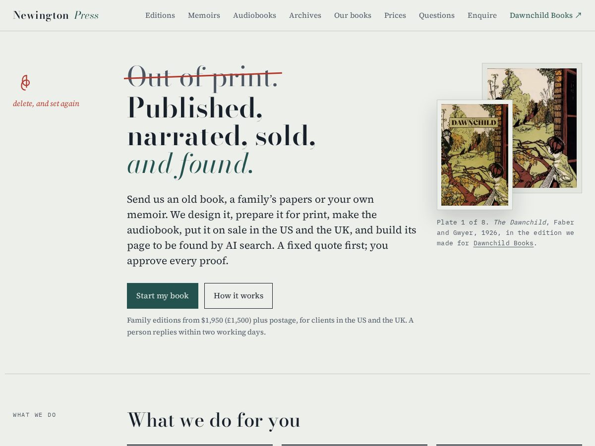 Landing-page snapshot of newington.press