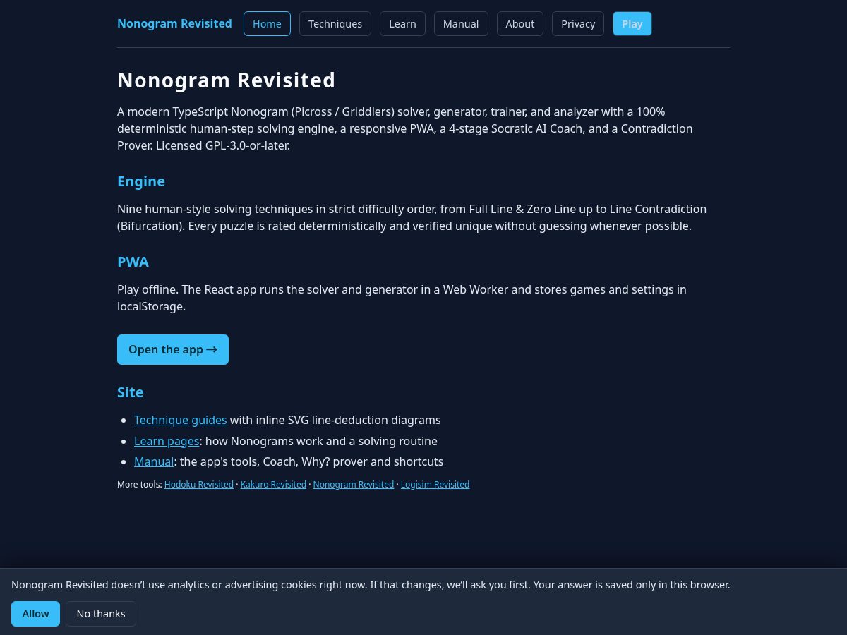 Landing-page snapshot of nonogramrevisited.com