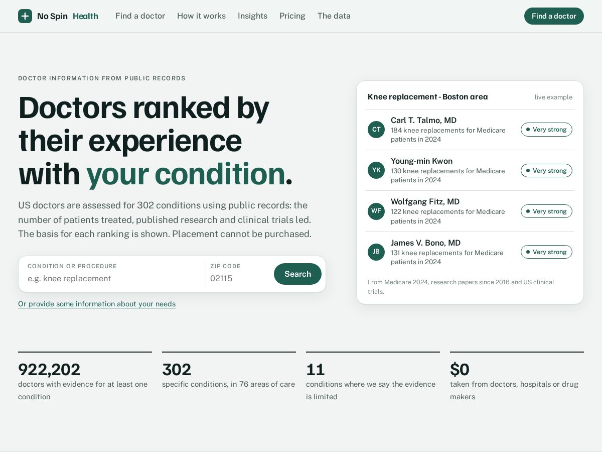 Landing-page snapshot of nospin.health