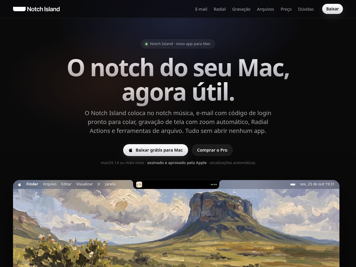 Landing-page snapshot of notchisland.app