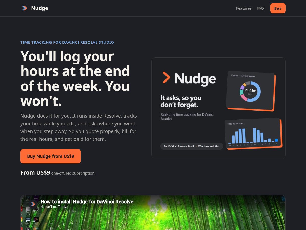 Landing-page snapshot of nudgetimetracker.com
