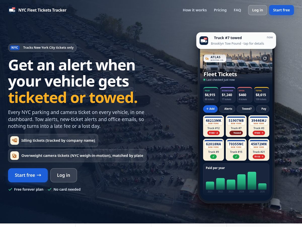 Landing-page snapshot of nycfleettickets.com