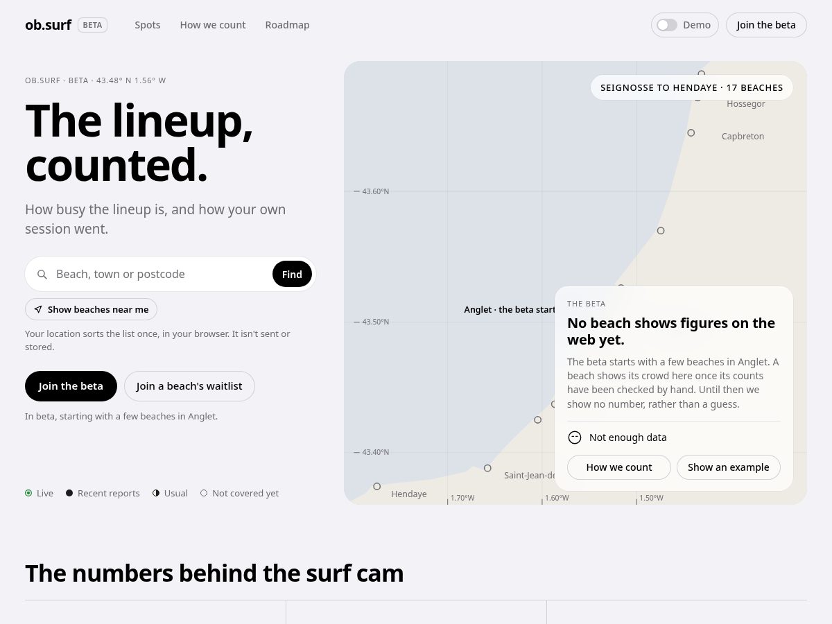 Landing-page snapshot of ob.surf