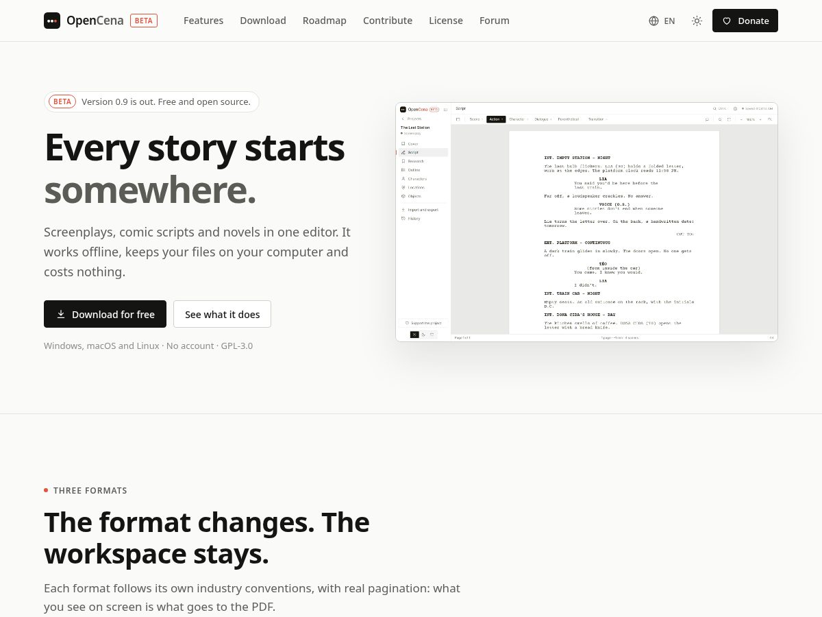 Landing-page snapshot of opencena.org