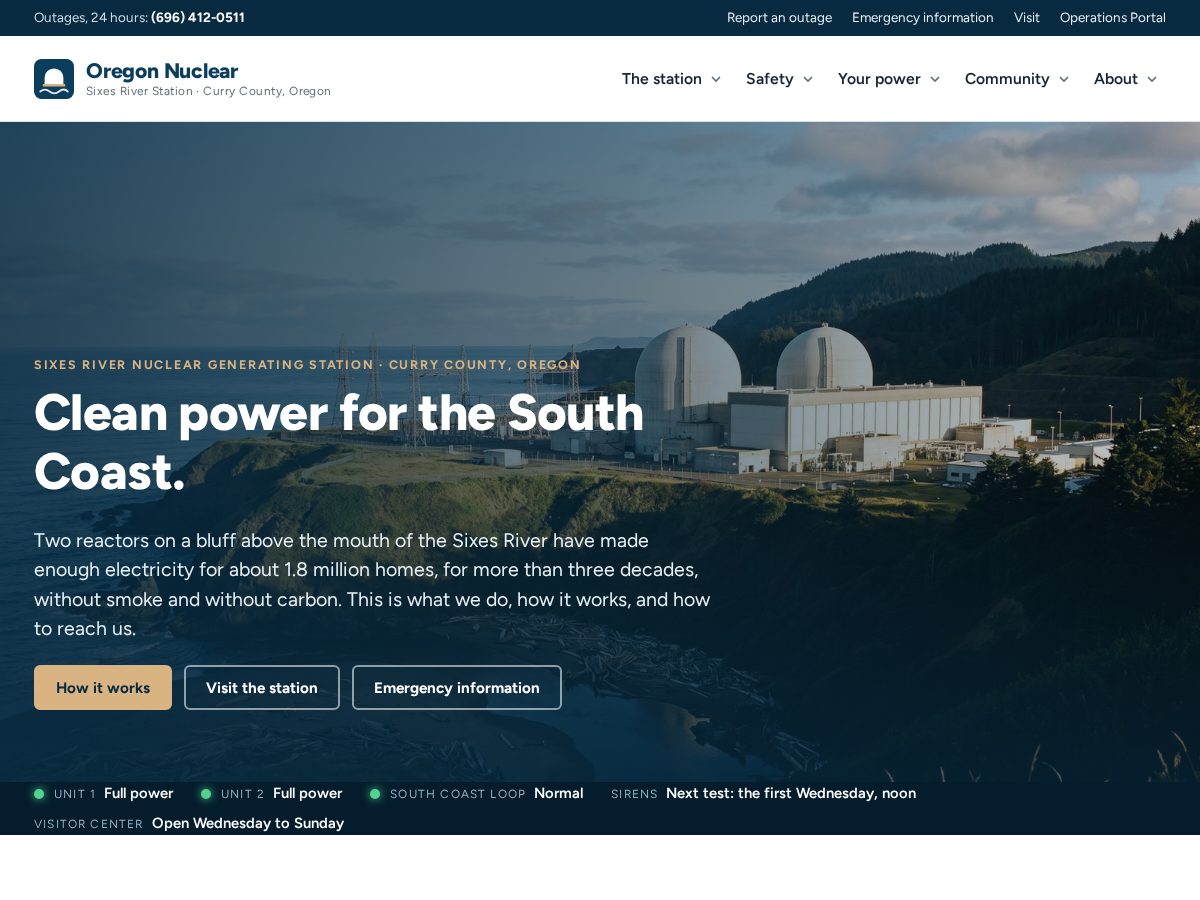 Landing-page snapshot of oregonnuclear.com