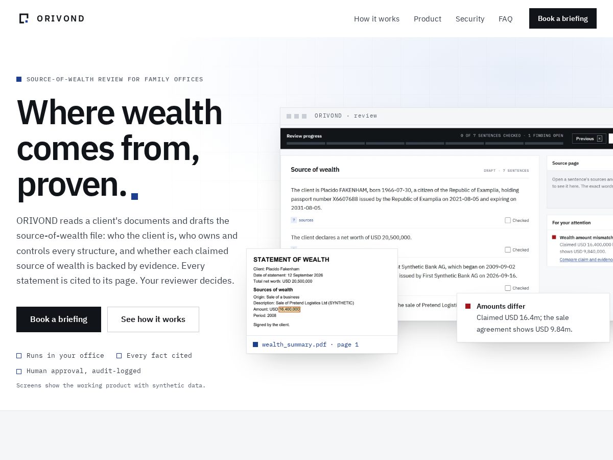 Landing-page snapshot of orivond.com