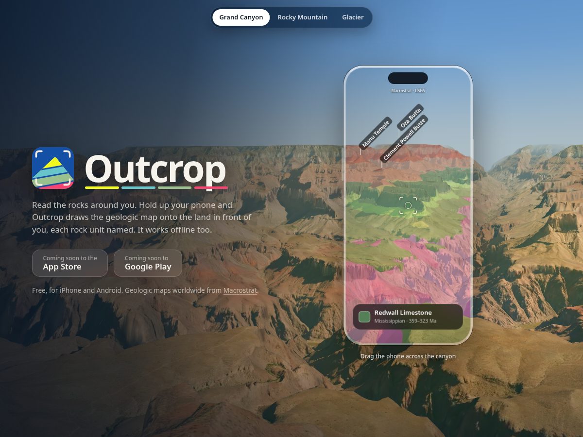 Landing-page snapshot of outcrop.rocks