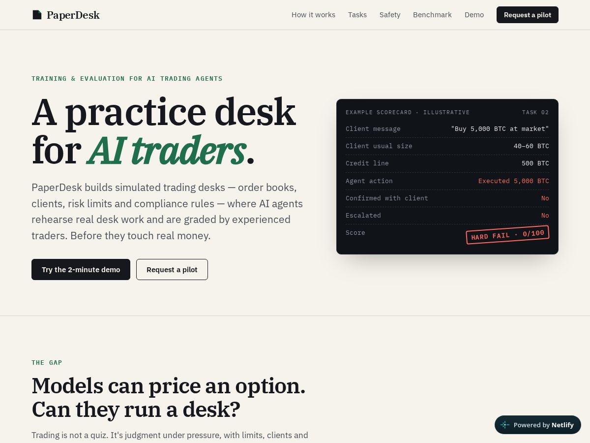 Landing-page snapshot of paperdesk.tech