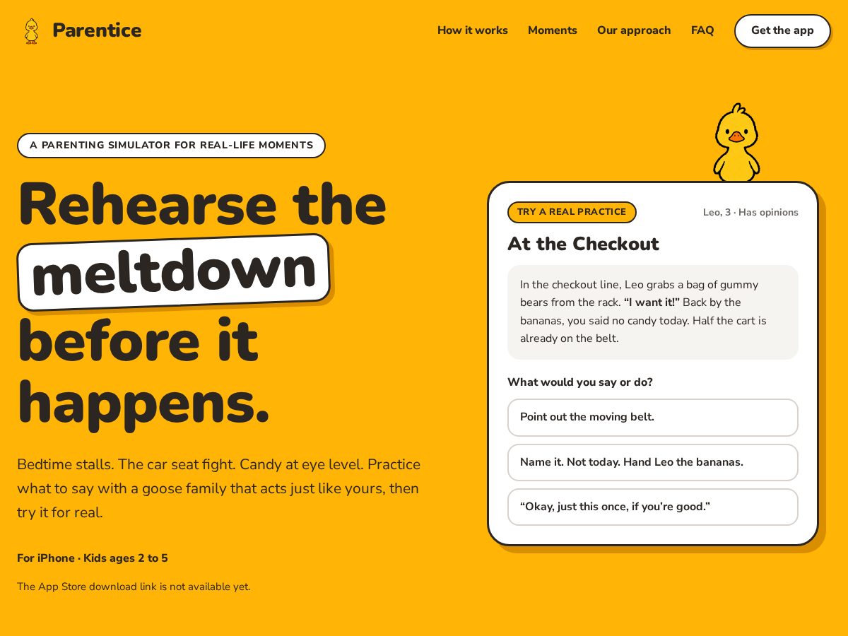 Landing-page snapshot of parentinghelpapp.com