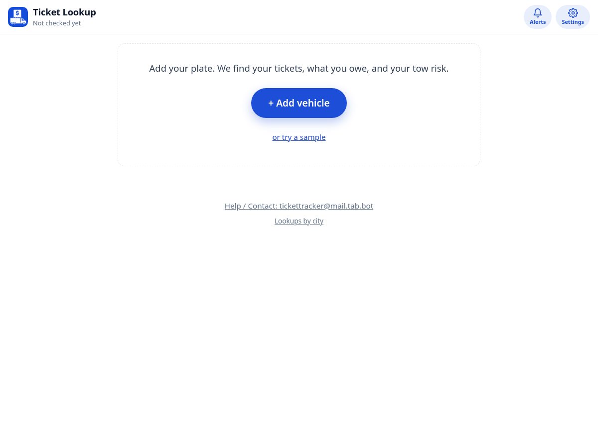 Landing-page snapshot of parkingticketlookup.com