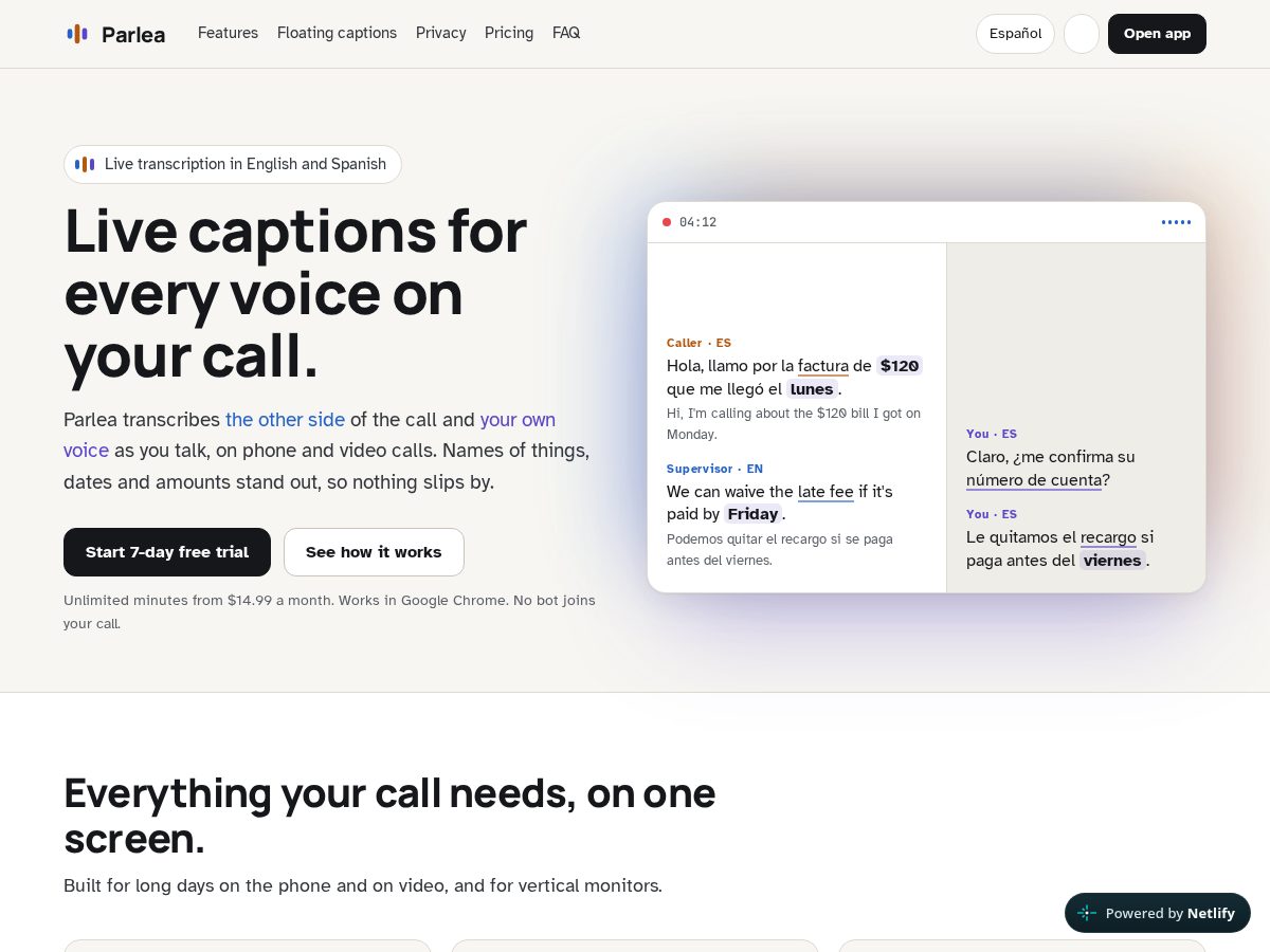 Landing-page snapshot of parlea.pro